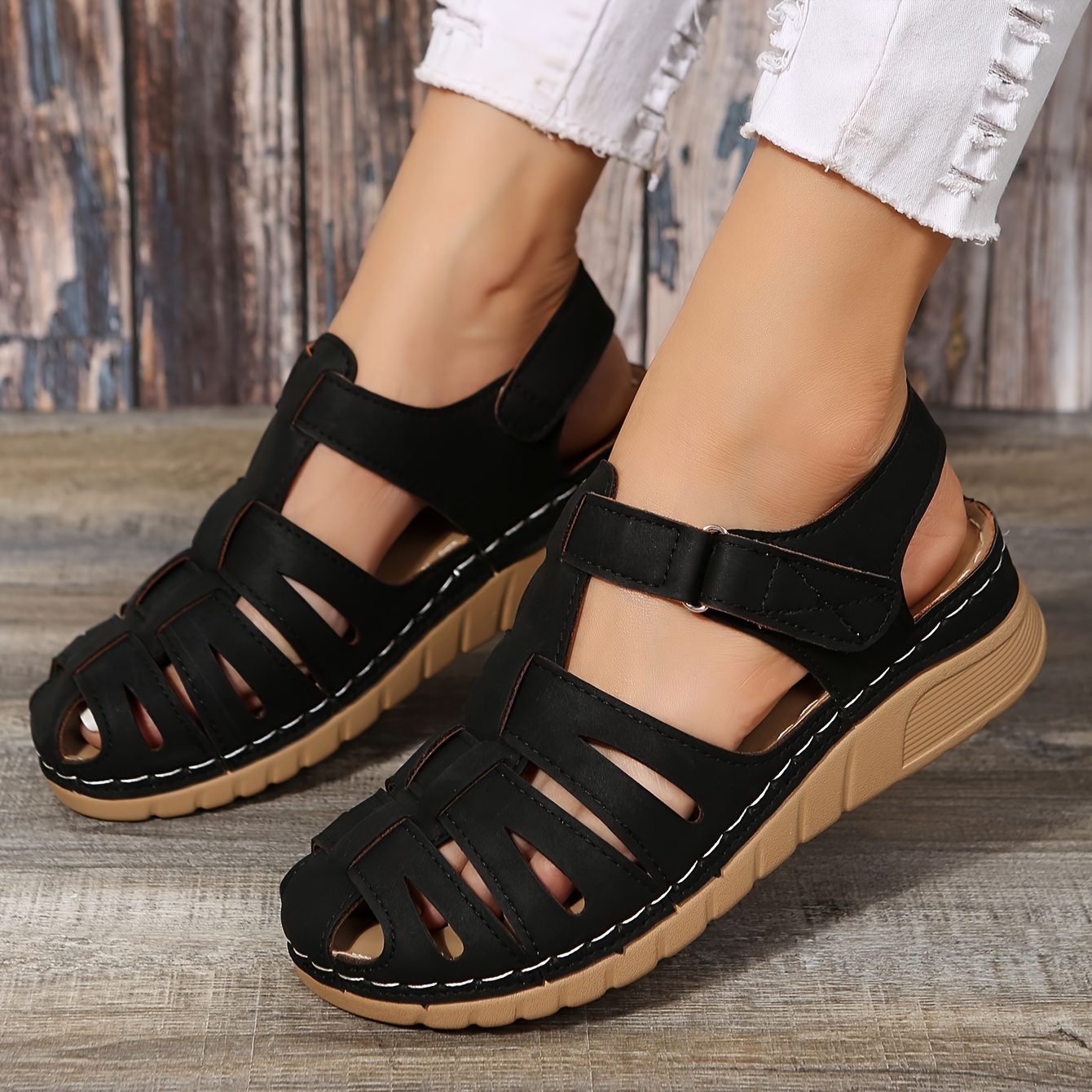 Women s Low Wedge Sandals Cut out Closed Toe Summer Shoes Casual Outdoor Slingback Sandals