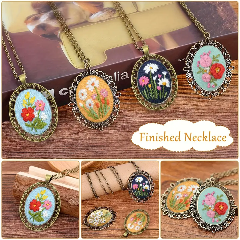 3d Embroidery Necklace Adults Flowers Patterns Diy Cross - Temu