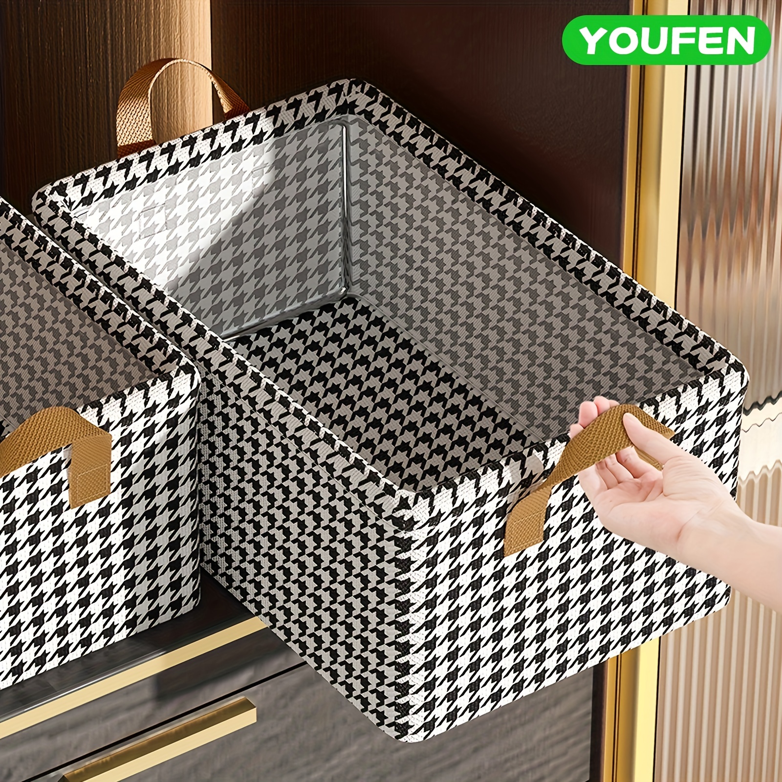 Houndstooth Blanket Storage Bags With Zipper Foldable - Temu