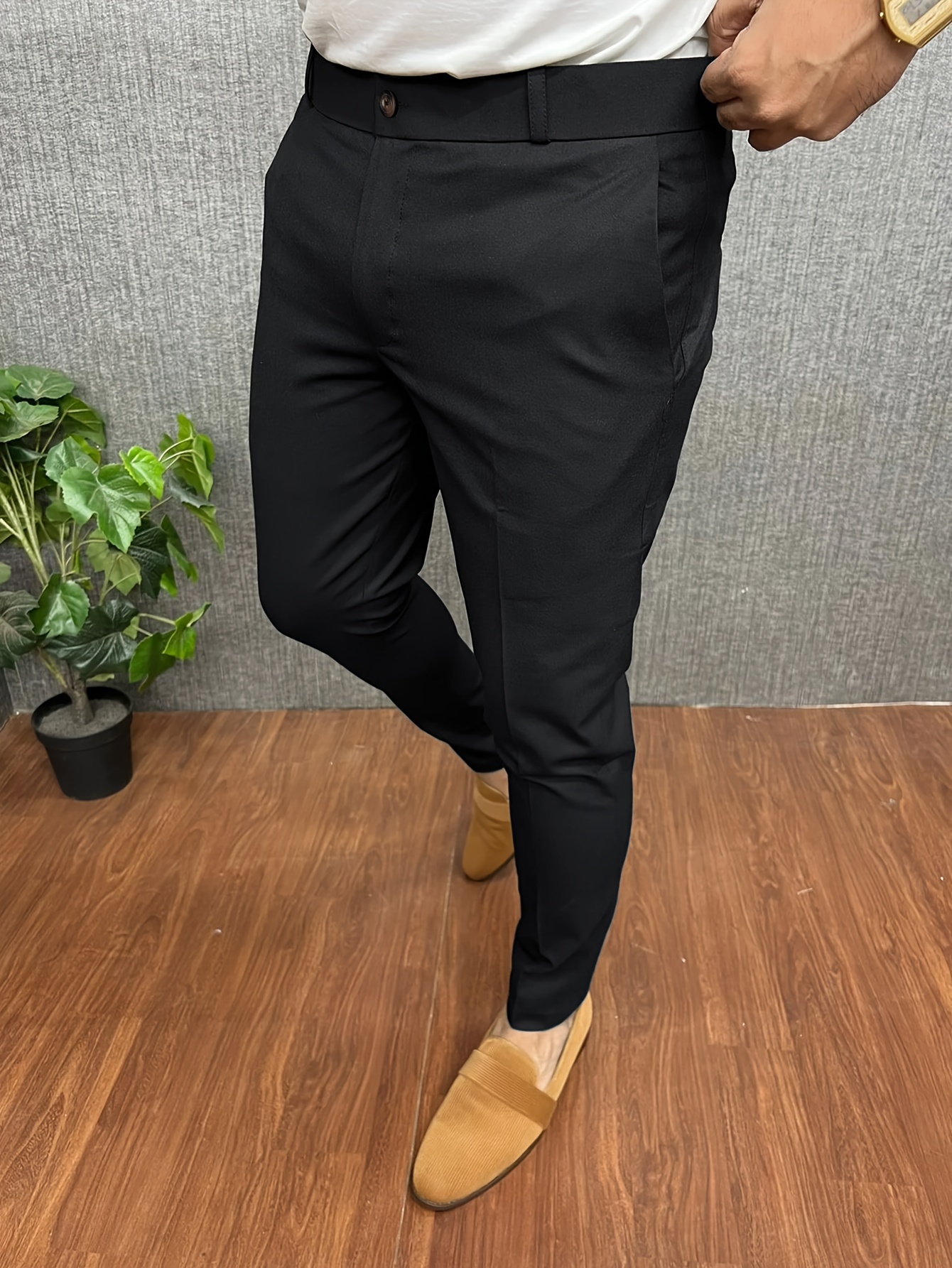 Slim Fit Elegant Slacks Men's Casual Vintage Style Slightly - Temu Canada