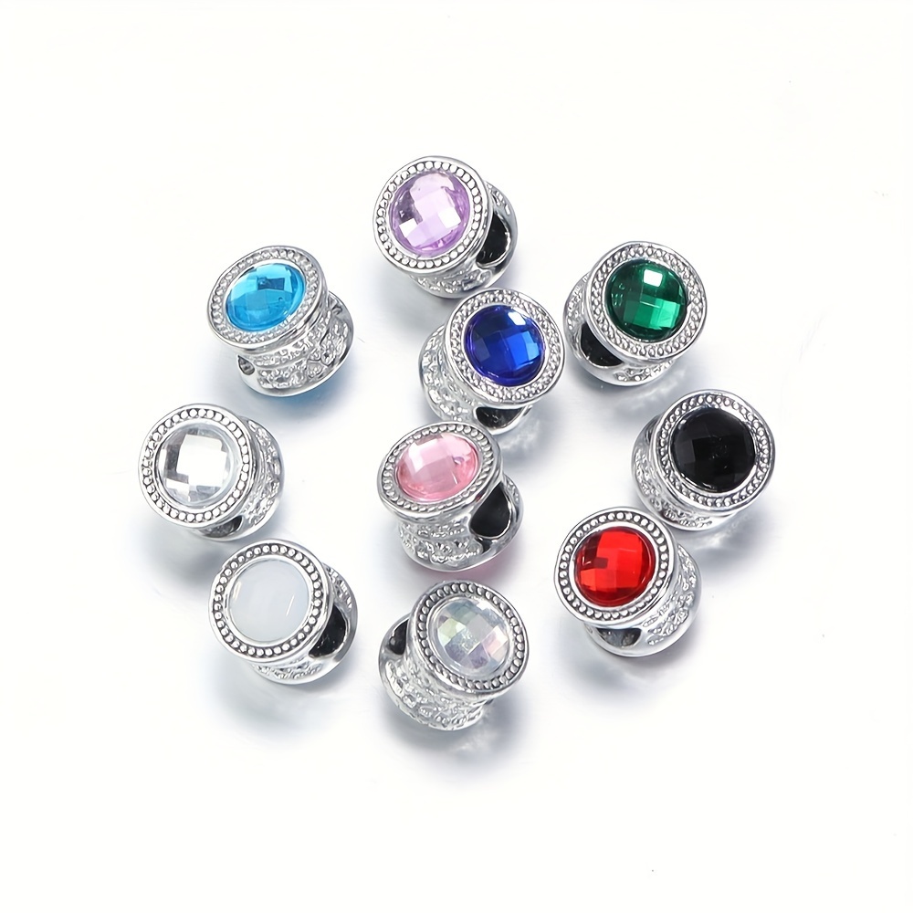 10pcs Alloy Double-sided Large Hole Beads Set With Diamond Spacer Beads Loose Beads Beads Bracelet Necklace For Jewelry Making Additions