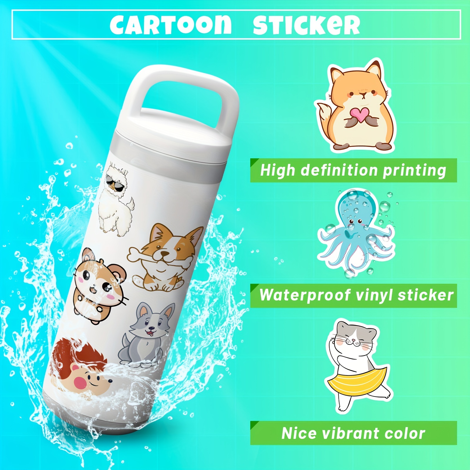 100Pcs Cute Animal Stickers,Vinyl Waterproof Stickers for  Laptop,Bumper,Skateboard,Water Bottles,Computer,Phone, Cute Animal Stickers  for Kids Teens