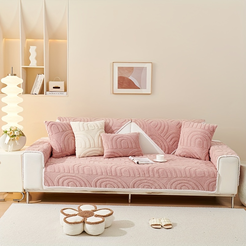 1pc Pink Sofa Seat Cushion Cover, Simple Embossed Design Sofa Cushion Cover  For Household