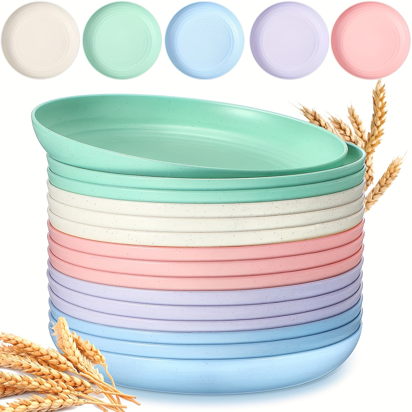 

5pcs 9 Inch Colors Plastic Dinner Plates, Reusable And Sturdy Unbreakable Dishes Set For Pasta Bowls, Ramen, Drop Resistant, Bpa Free Dinnerware Microwave Safe Dishwasher Safe