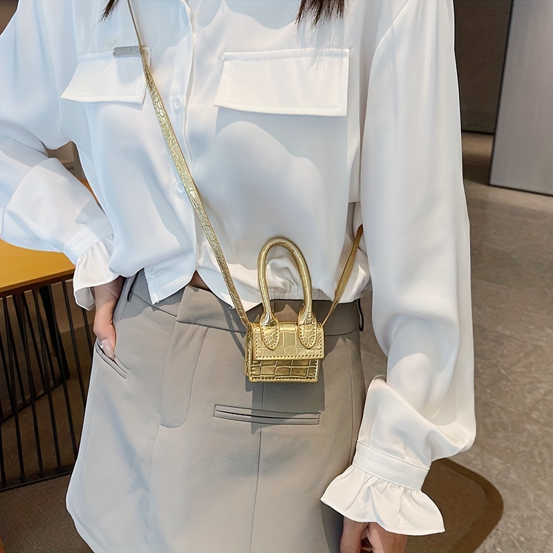 Mini Crocodile Print Crossbody Bag, Trendy Pu Shoulder Bag
