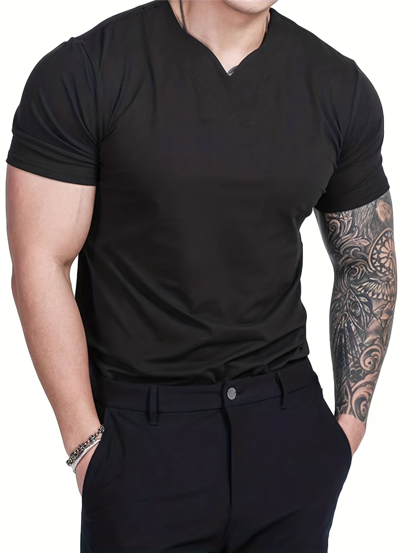 Deep V Neck T-Shirt Men Plain V-Neck T Shirts for Men Fashion