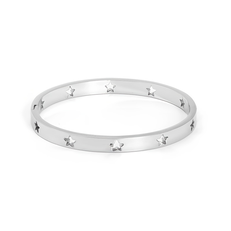 Stainless Steel Hollow Bracelet Snap Buckle Bangle