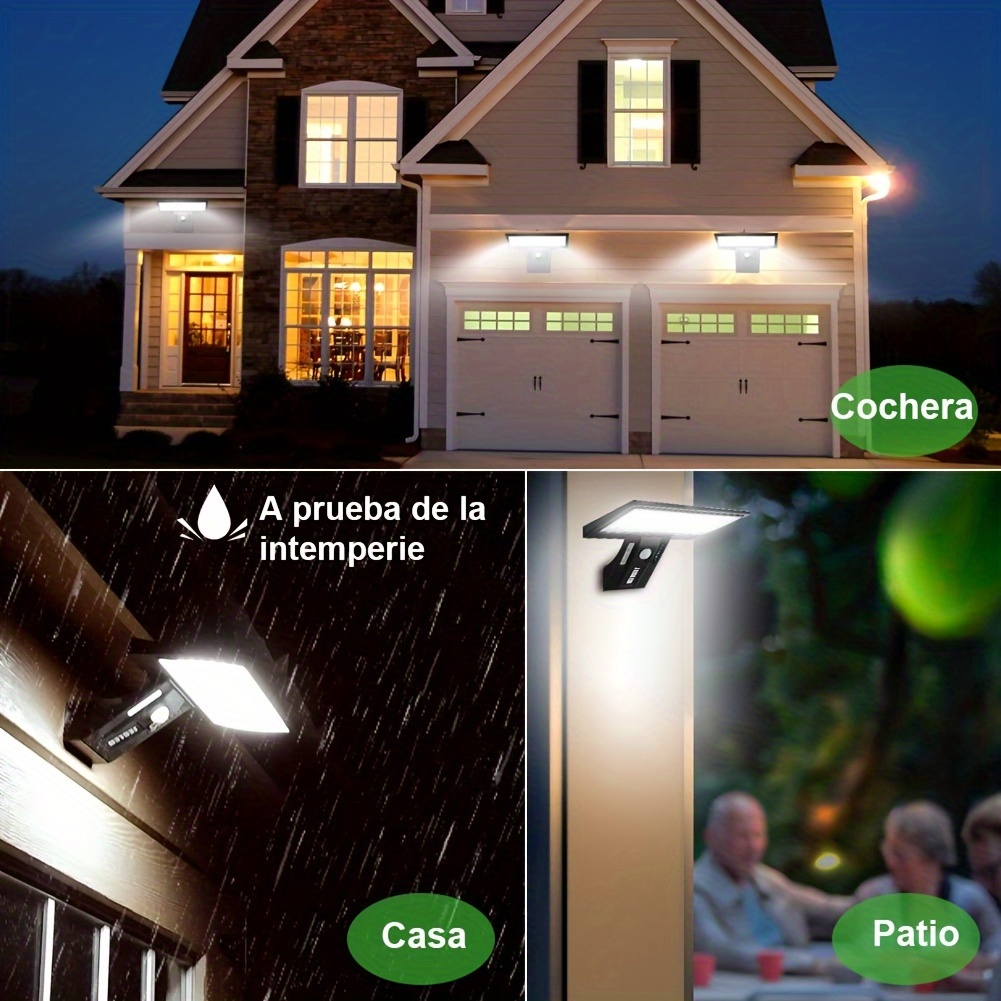 JESLED Luz Solar Exterior 90 LED, Foco Solar Potente con Sensor de  Movimiento, Impermeable con 3 Modos Inteligentes para Jardín, Patio,  Camino, Escalera. (Pack de 1) : .es: Iluminación