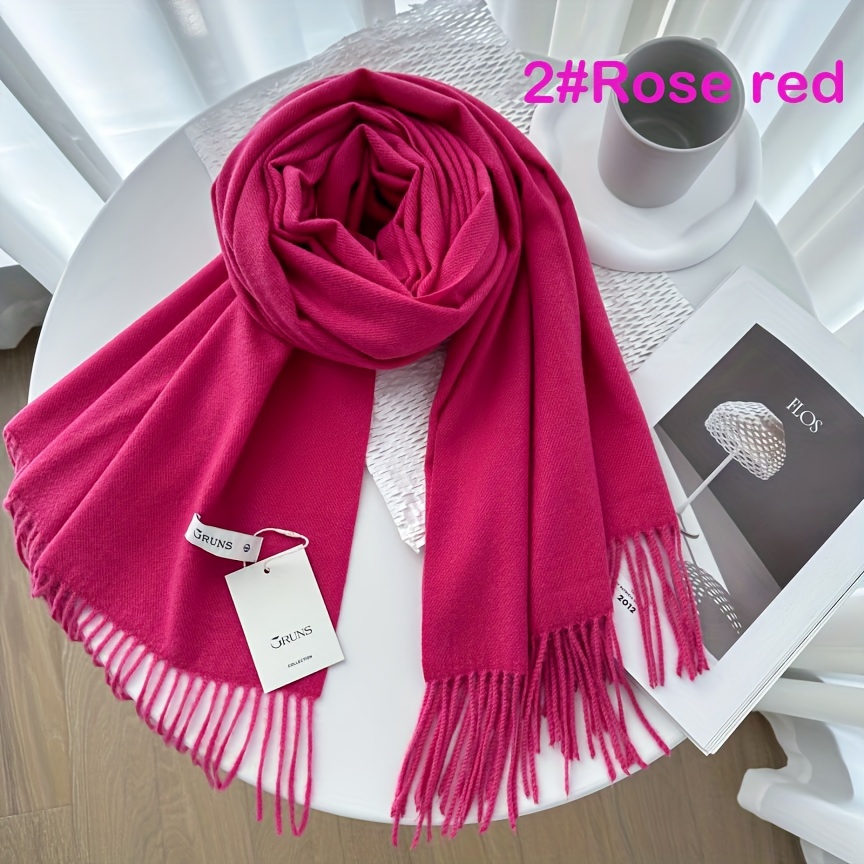 Solid Color Chunky Scarf Imitation Cashmere Warm Tassel - Temu