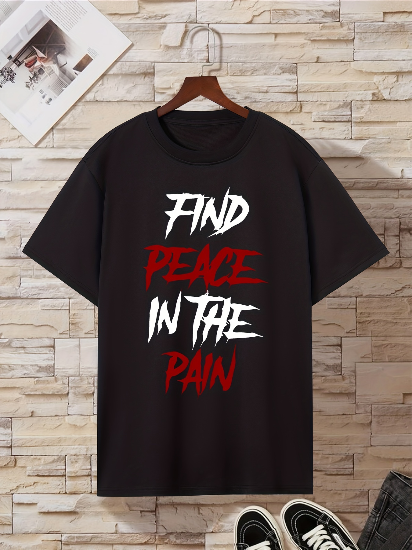 find Peace In The Pain' Print Tee Shirt, Tee For Men, Casual Short