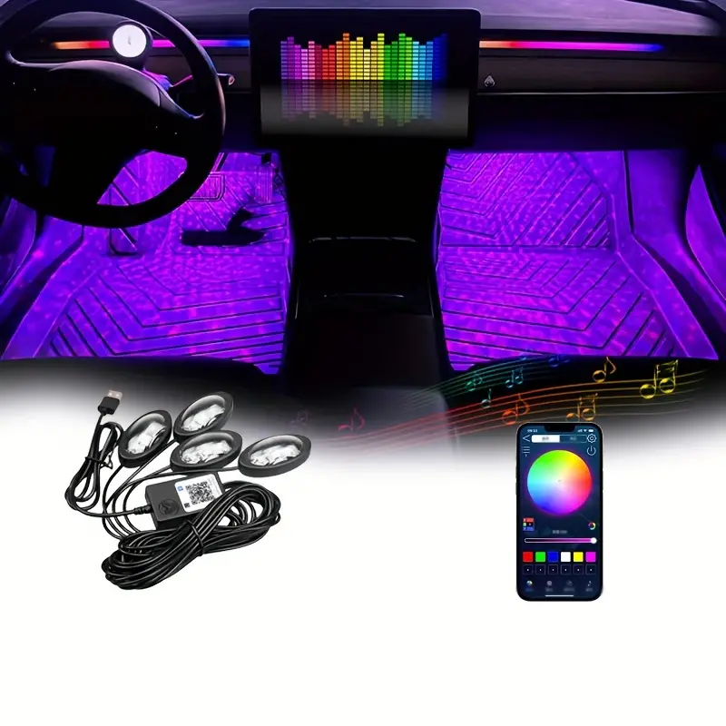 Auto LED Leuchten 4 in 1 mehrfarbige Musik LED Lichter Für - Temu Austria