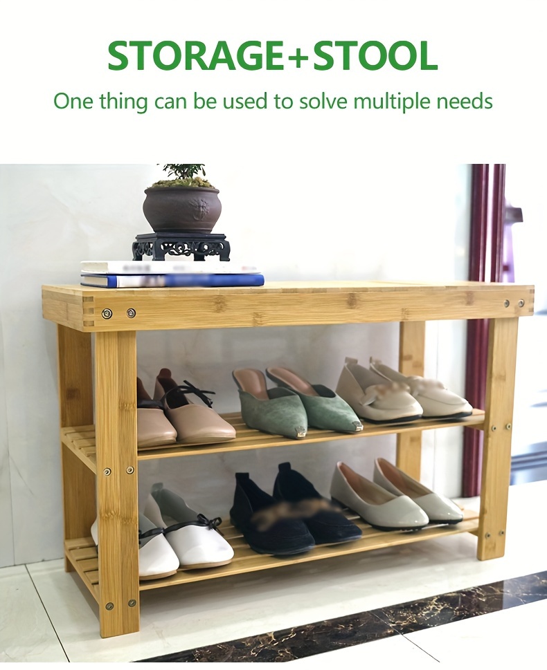 Shoe Storage Bench Storage Rack Entrance Bench Bamboo - Temu