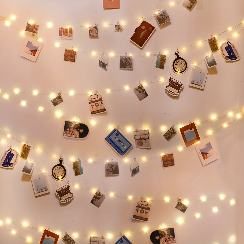 A String Of Led Photo Clips With String Lights Fairy Lights - Temu