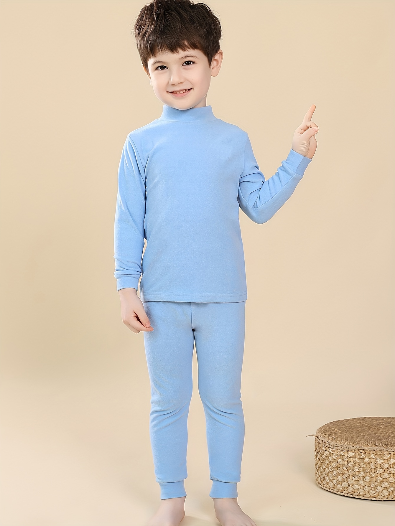 2pcs Toddler Kid's Thermal Underwear, Mock Neck Top & Pants, Soft Comfy  Boy's Clothes For Spring Fall Winter