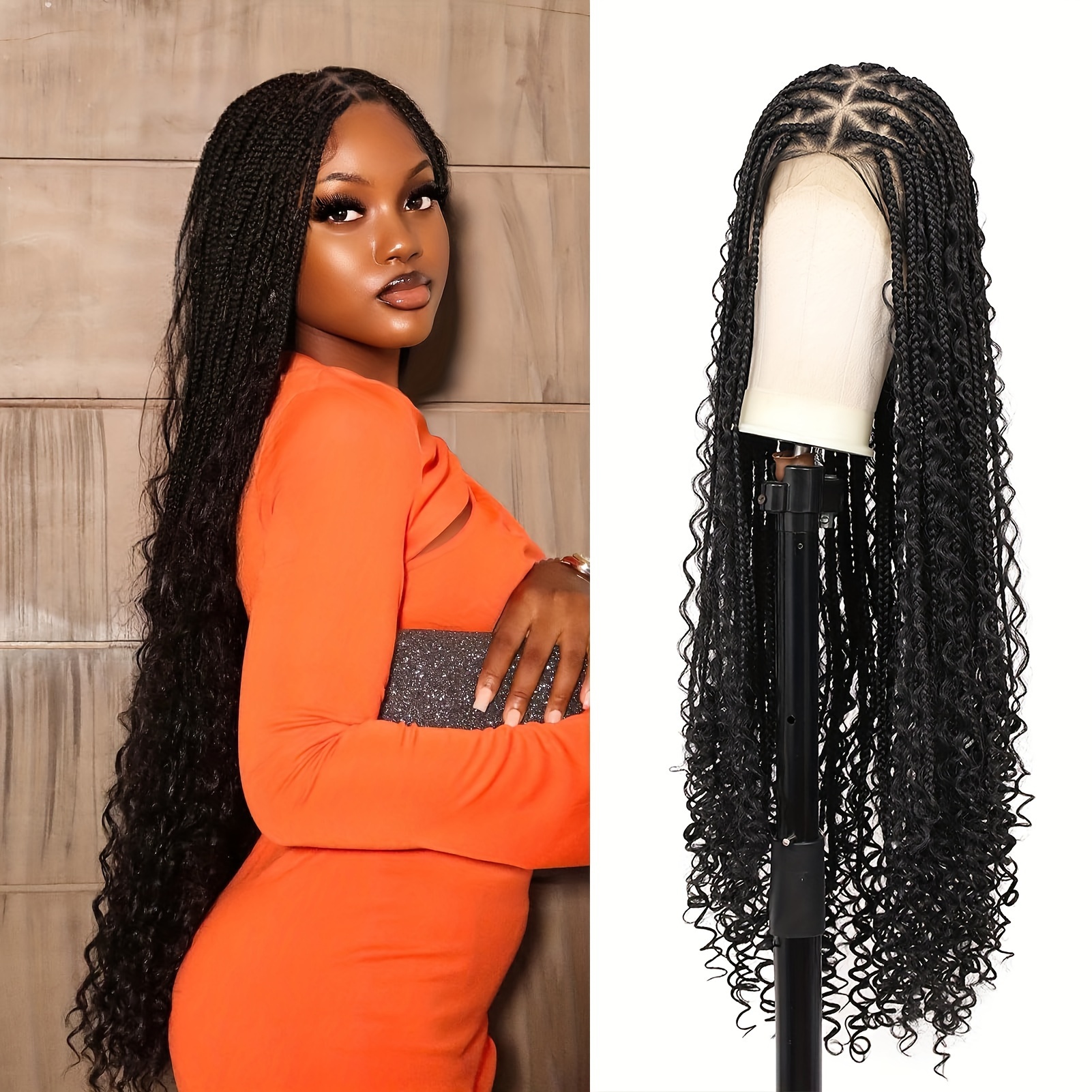 Braided Wigs, Micro box braids wig for black women knotless full lace  front passion twist faux loc dreadlock cornrow wig short braided human hair  wig.