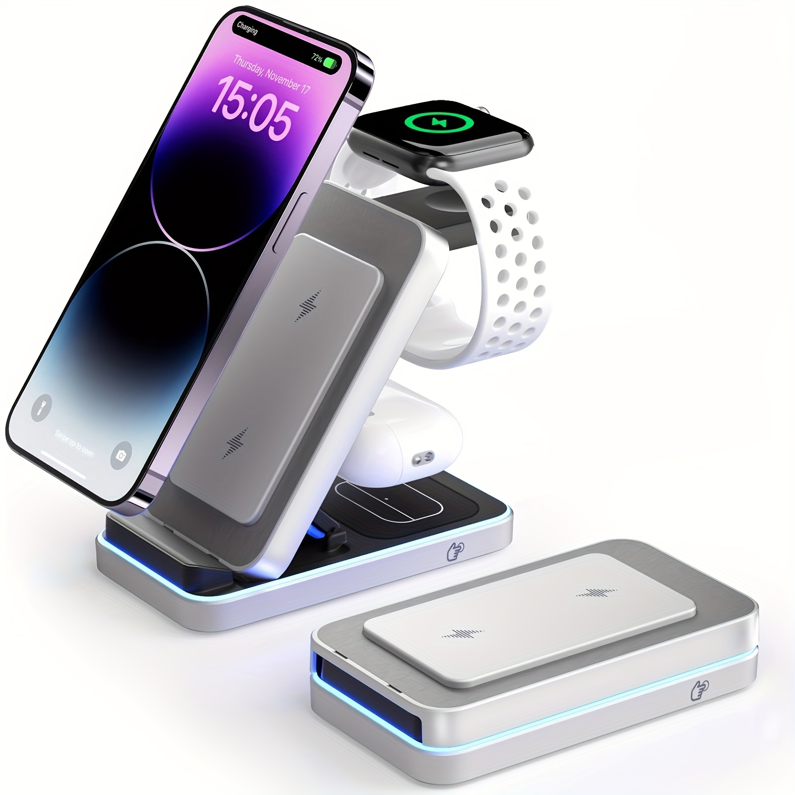 Cargador inalámbrico magnético para iPhone: estación de carga Fodable 3 en  1 para múltiples dispositivos Apple - Base de carga de viaje para Apple