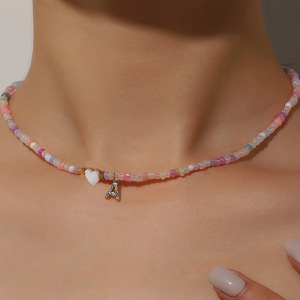 Boho Beads Choker Necklace Women Handmade Initial 26 - Temu Canada
