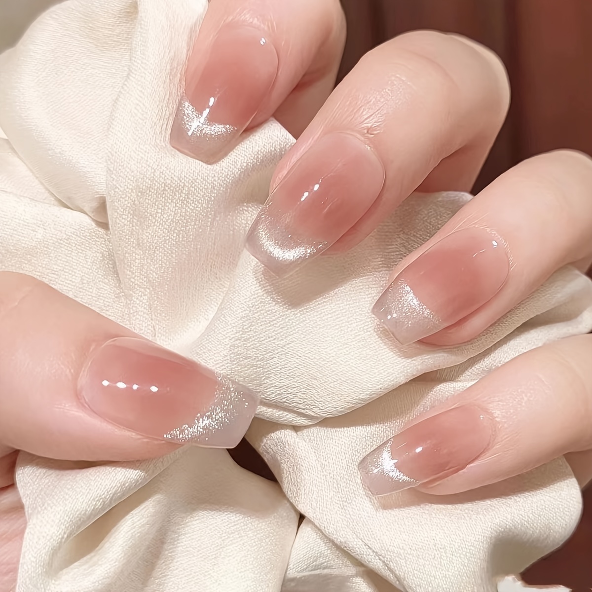 Cute Coffin Shape Press On Nails Nude With White - Temu