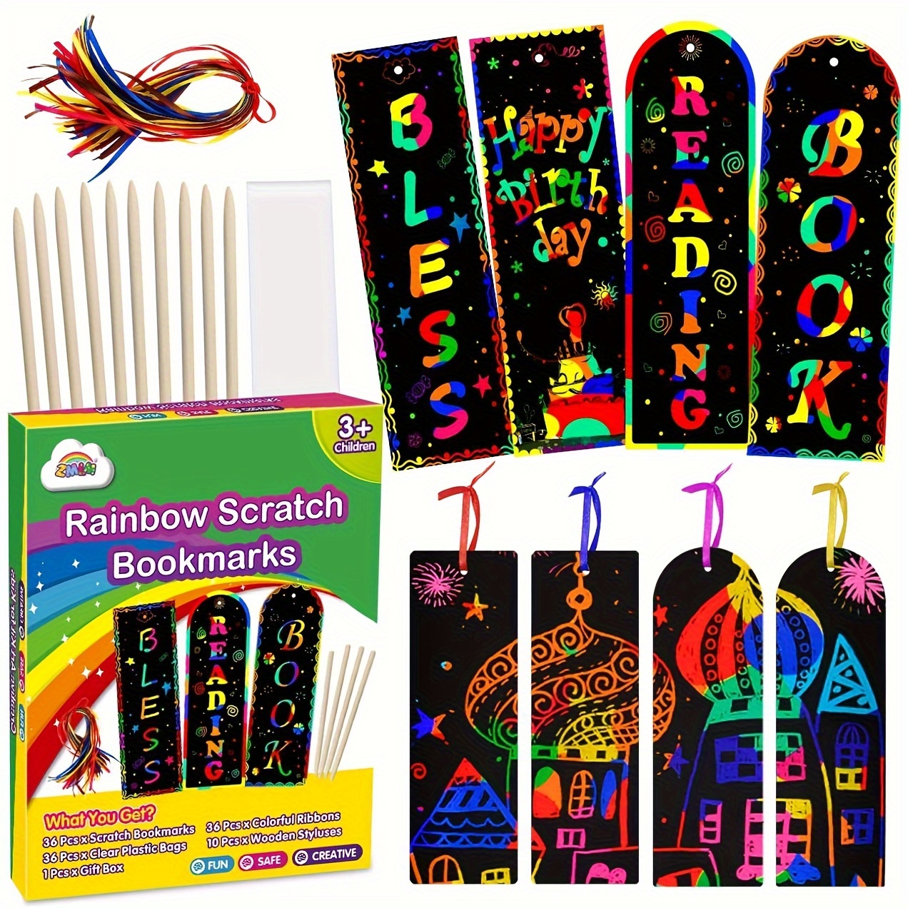 Magic Scratch Rainbow Bookmarks, Animal Scratch Art Bookmark Black Scratch  Paper Bookmark With 50 Pcs Colourful Ribbons 50 Pcs Wooden Stylus For Diy C