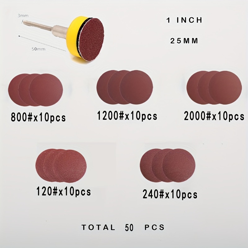 Discos de lijado de 1 pulgada y 25mm, Kit de almohadilla de pulido grano  abrasivo de