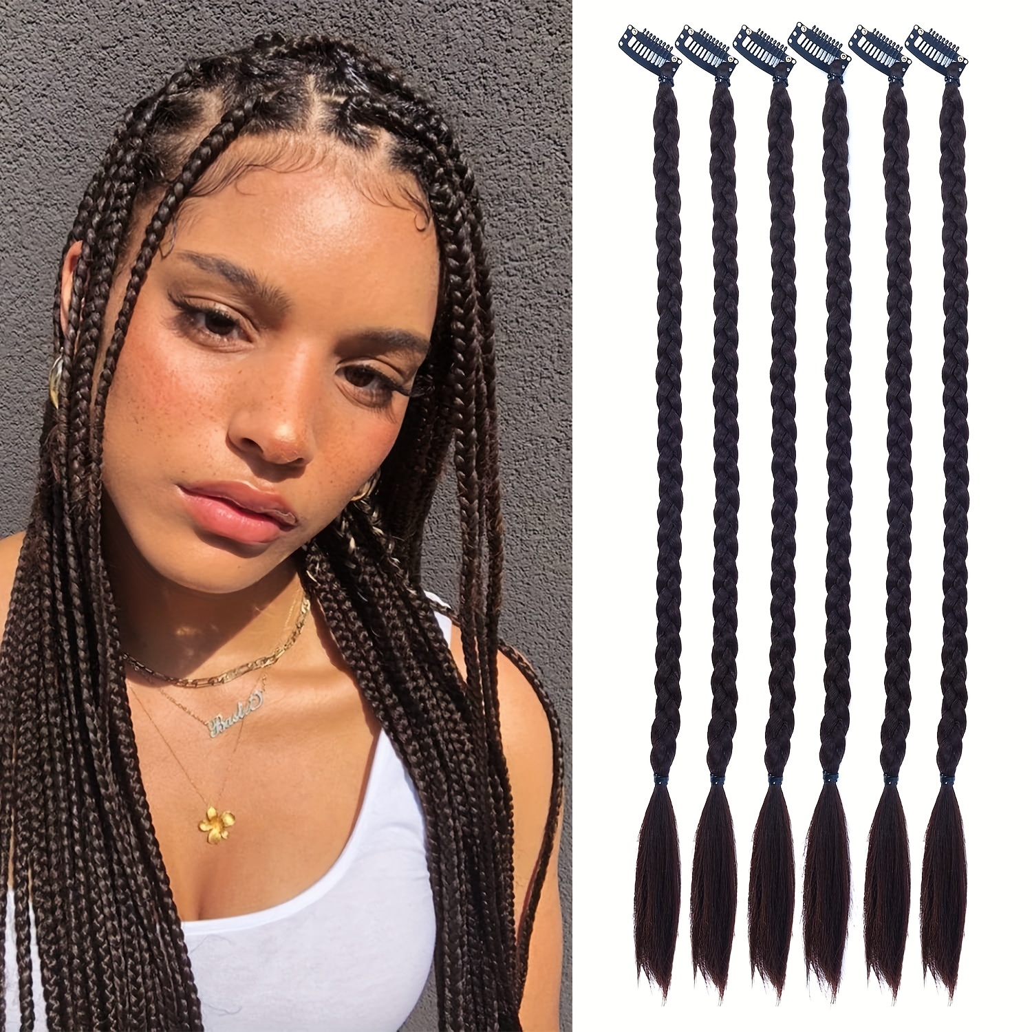 Clip in Box Braids Ponytails Twist Braids Front Bangs Clip On Hair