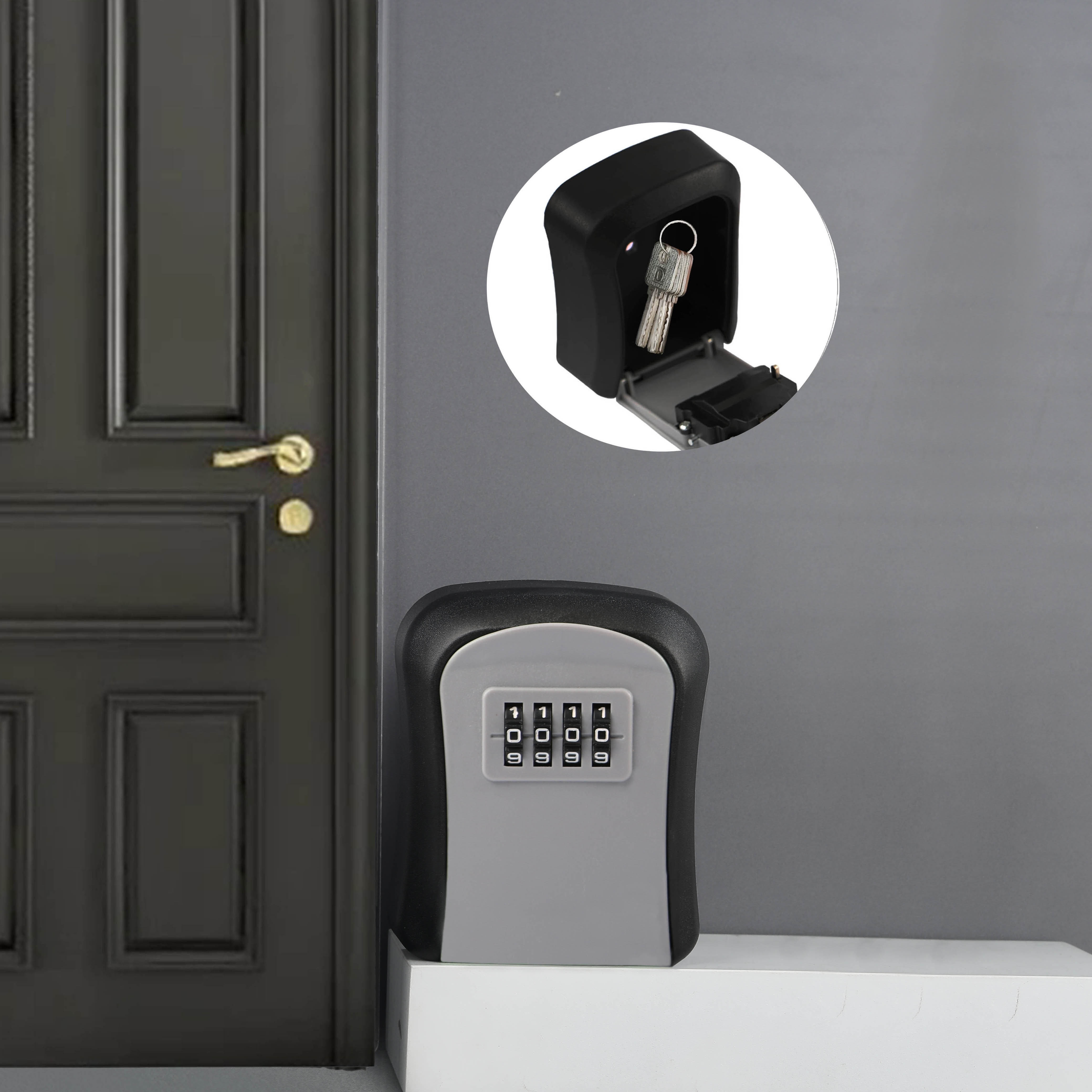 1 Caja Para Llaves Montada En La Pared Con Puerta Negra/gris Con Cerradura  De Código