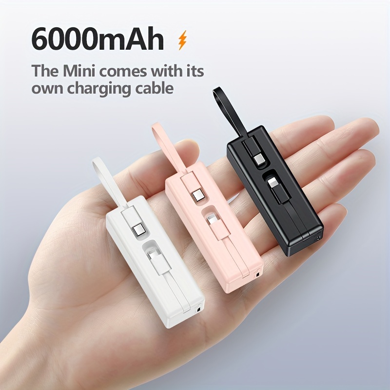 Cables integrados ultra delgados de 6000 mAh, cargador portátil para  teléfonos, batería externa de 3 salidas, compatible con iPhone, Samsung y  chaleco