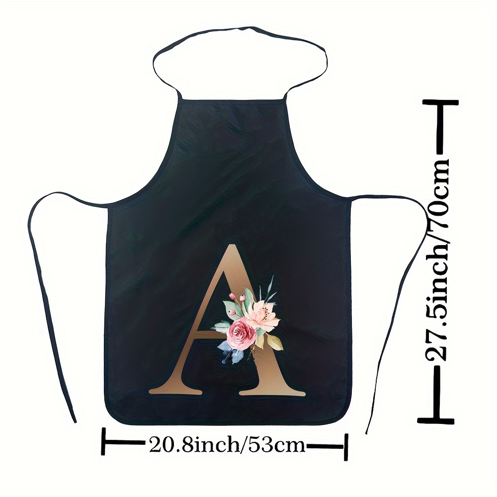 TEMU 1pc Floral And Letter Polyester Apron, Kitchen Apron For Women, Waterproof Printed Aprons, Printed Monogram Personalized Aprons, Apron,