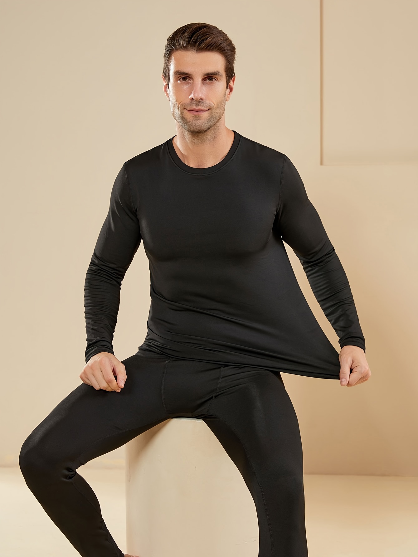 Men's Warm Sports Set Base Layer Fleece Underwear Running - Temu Canada