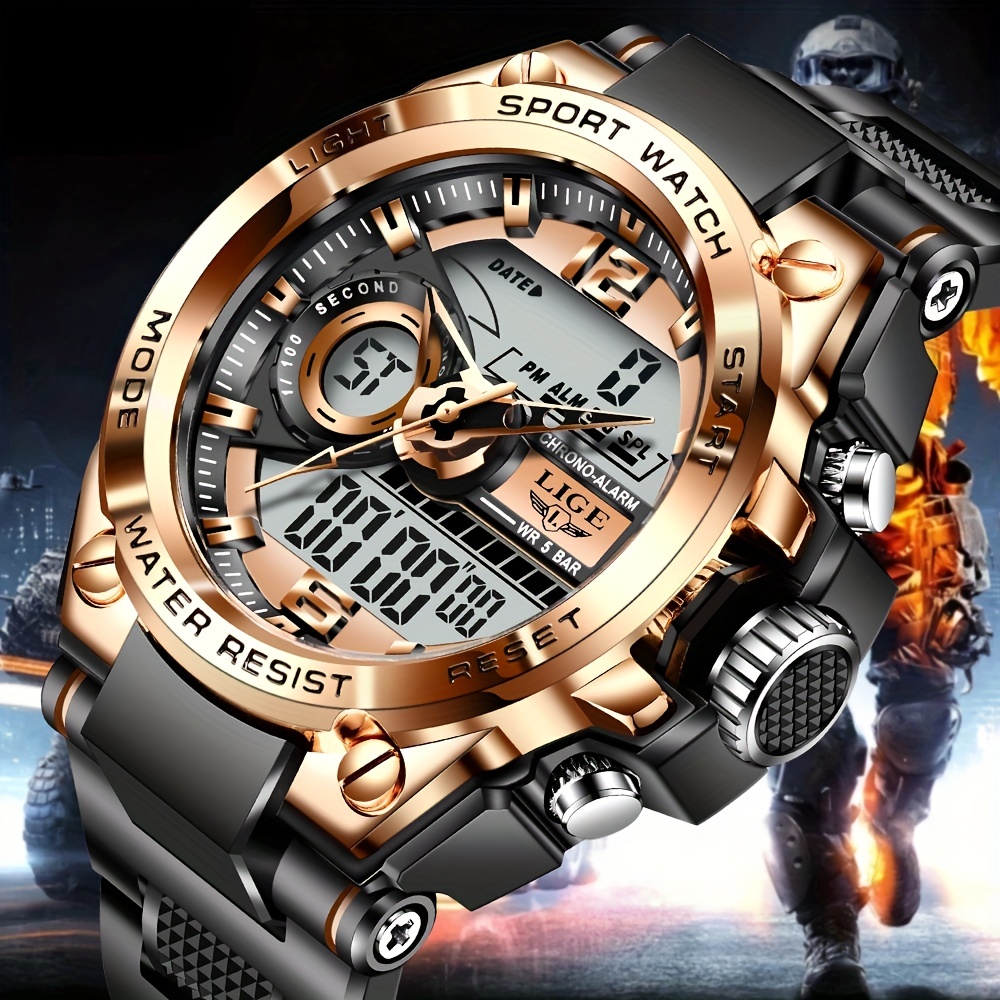 Lige Reloj Militar Digital Hombres 50m Impermeable Reloj Pulsera