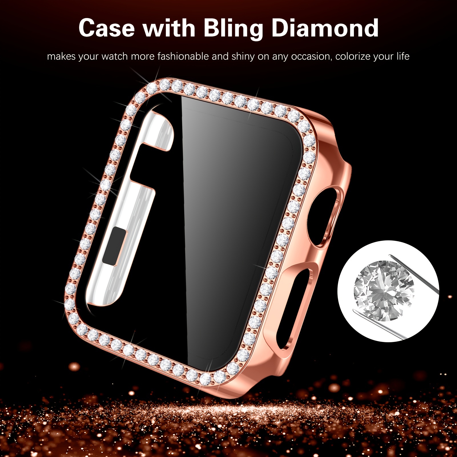 Affordable Rose Gold Bling Rhinestone Case for Apple Watch 42mm Women Girls