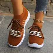 womens chain decor sneakers breathable mesh lace up outdoor shoes lightweight low top sport shoes details 1
