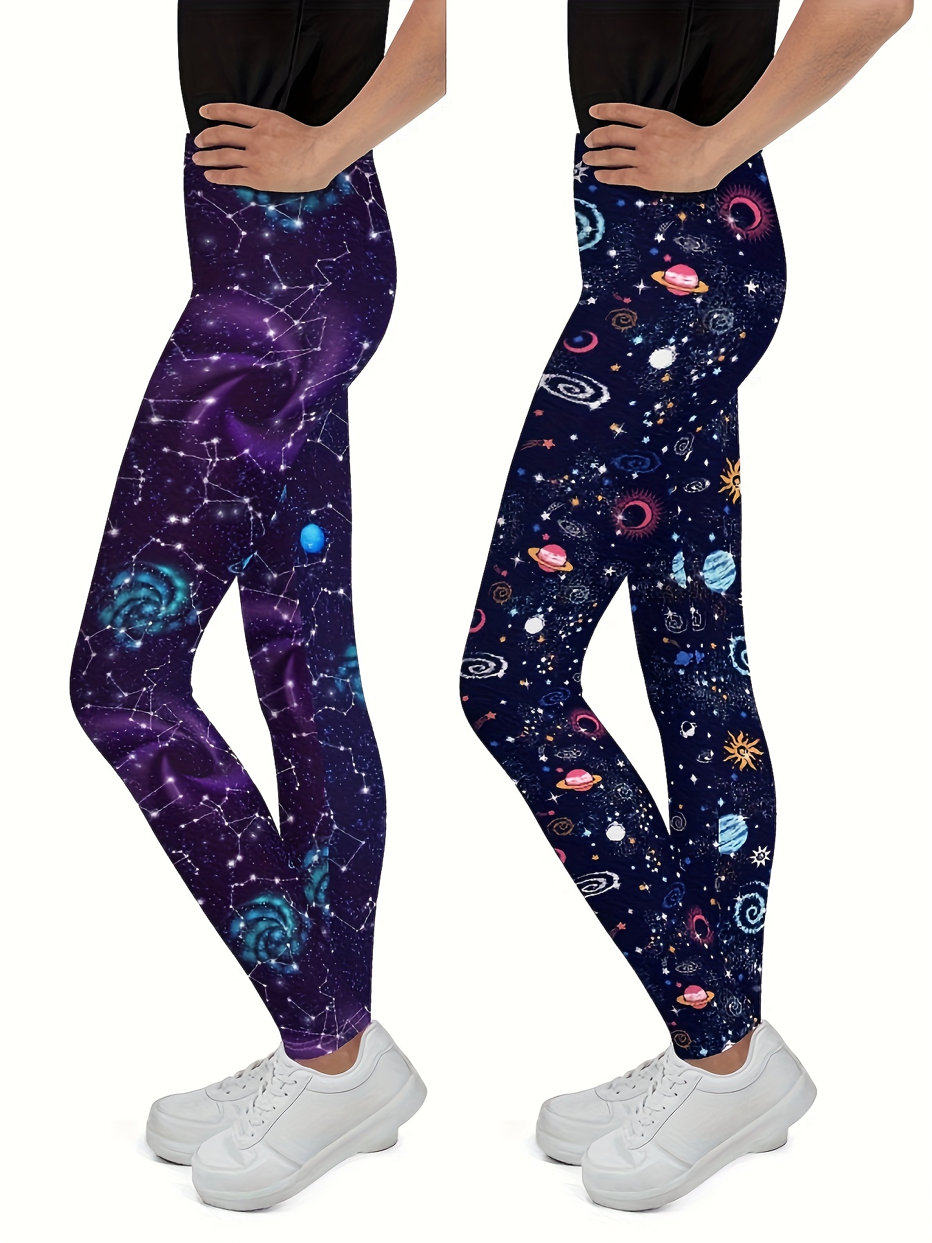 Girls 2pcs Dreamy Starry Sky Graphic Leggings, Elegant & Comfy Leggings  Kids Gift