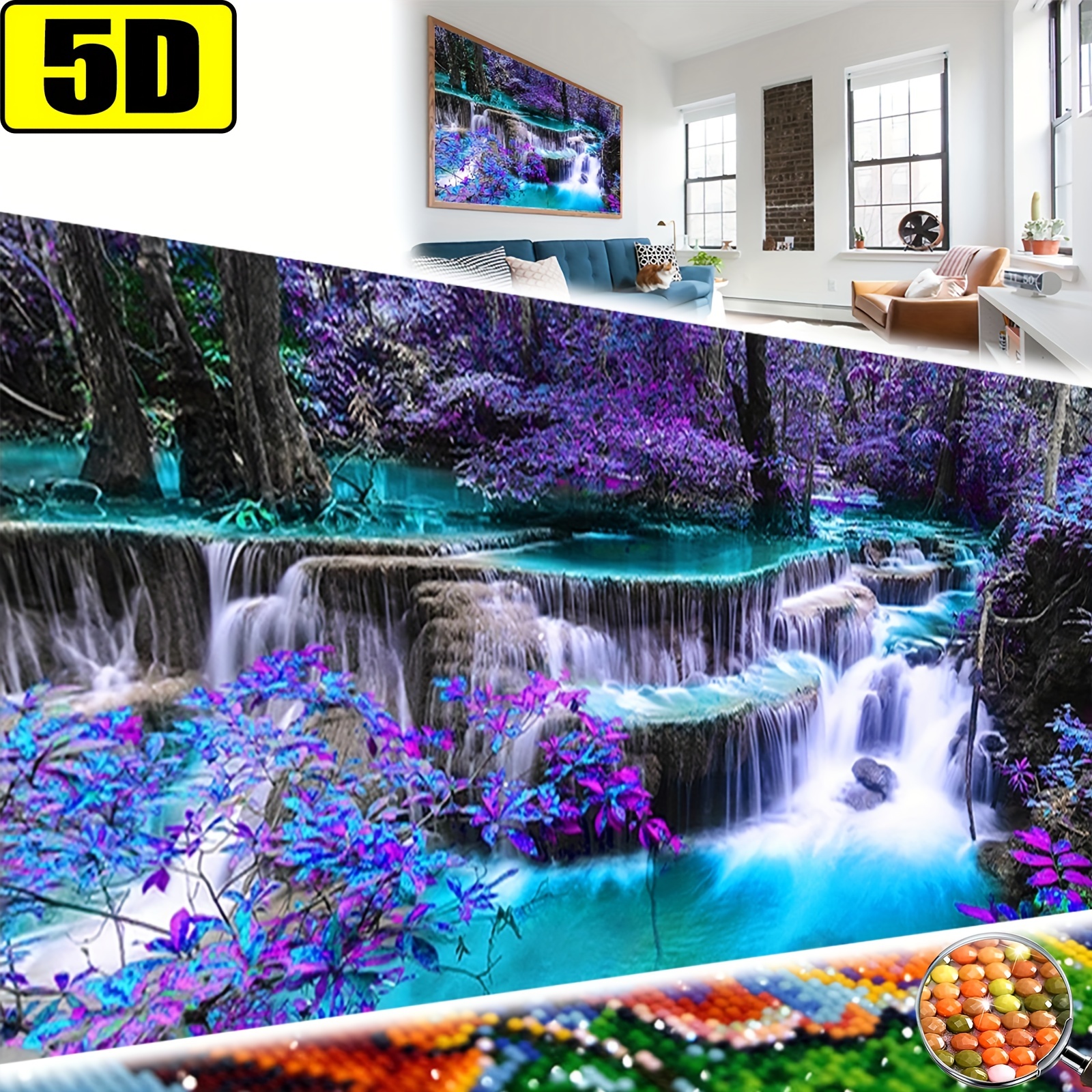 Diamond Painting Autumn Red Trees Waterfall,DIY 5D Large Diamond Art Kits  Adults Embroidery Round Full Drill Crystal Rhinestone Paint by Numbers Kids
