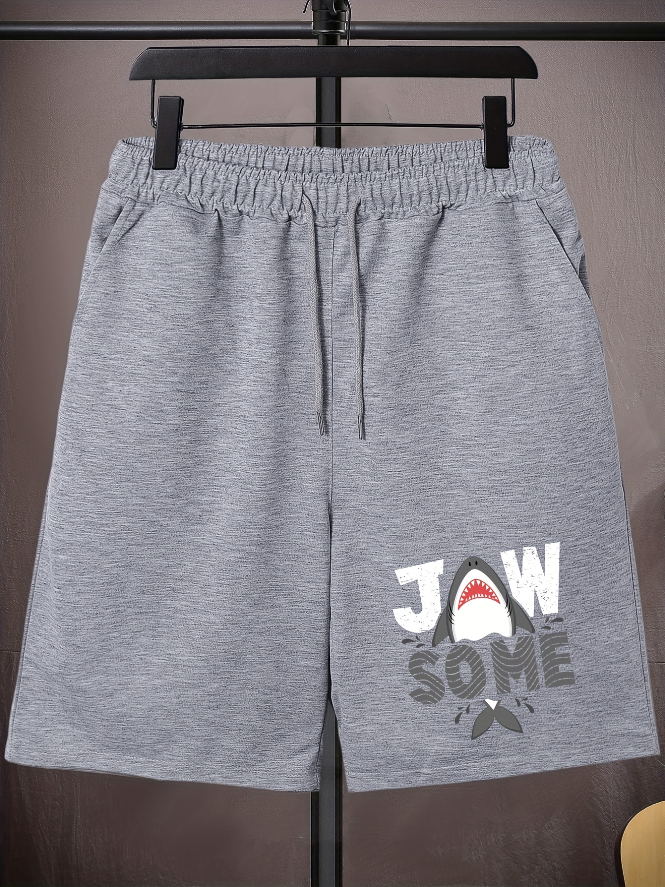 Men's Casual Cartoon Shark Graphic Elastic Drawstring Plain - Temu