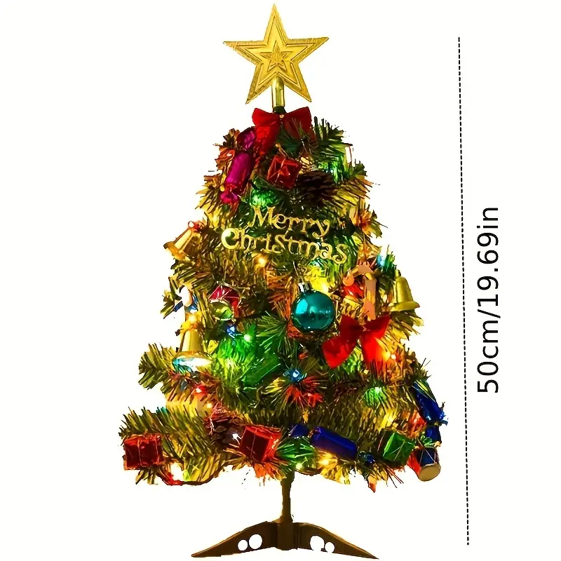 mini christmas tree artificial small desktop christmas tree with led light string and decorations for holiday home and office decoration details 2