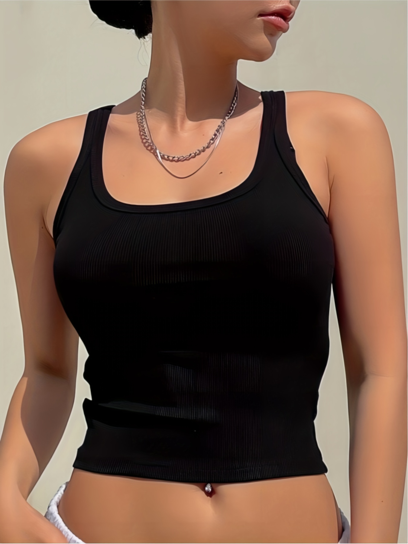 Faux Leather Plunge Neck Tank Top Casual Sleeveless Tank Top - Temu