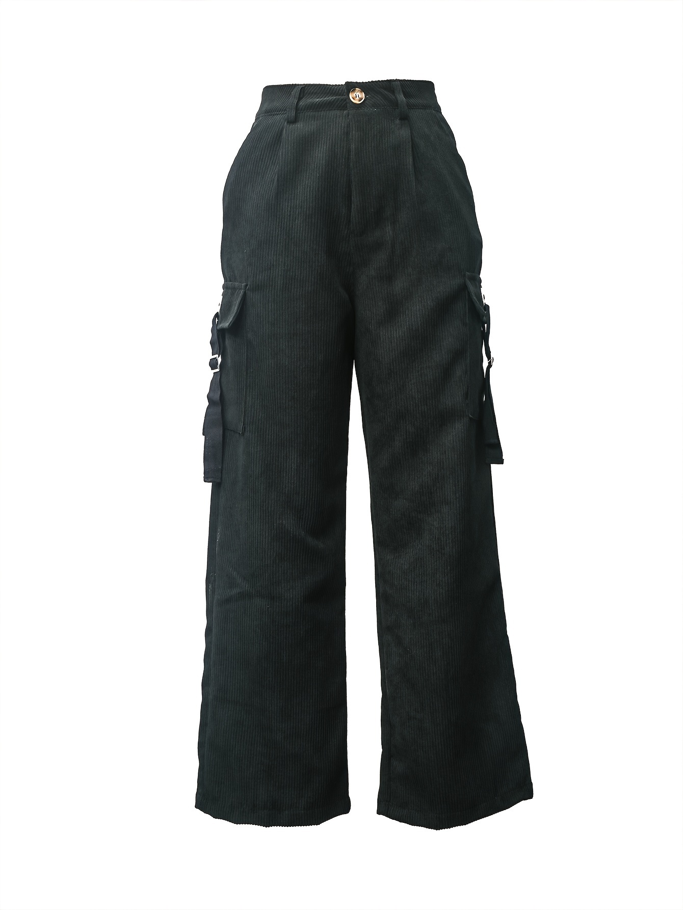 Y2k Solid Button Front Pockets Cargo Pants Casual Wide Leg - Temu