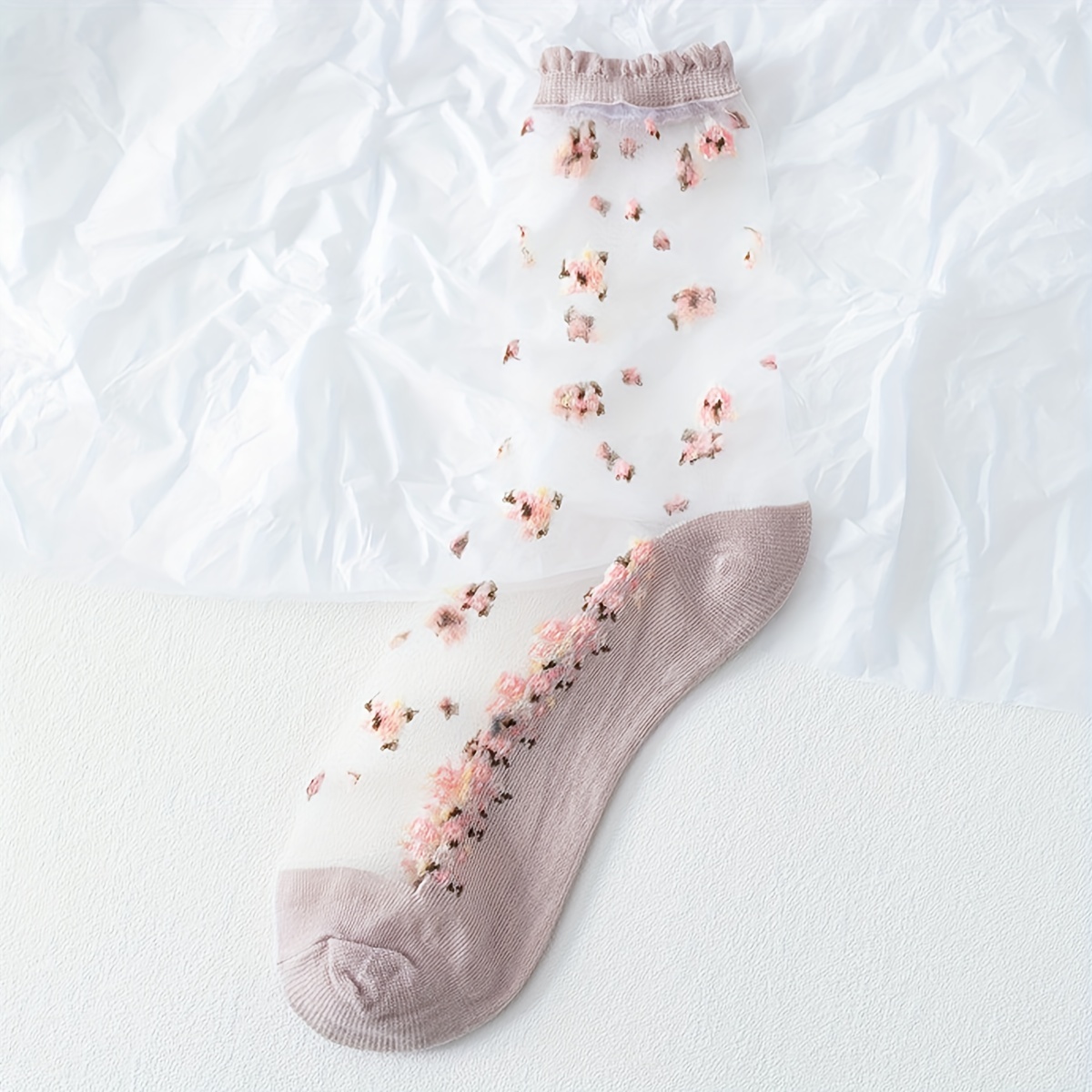 4 Pairs Summer Floral Mesh Socks Flowers Transparent Ankle Socks