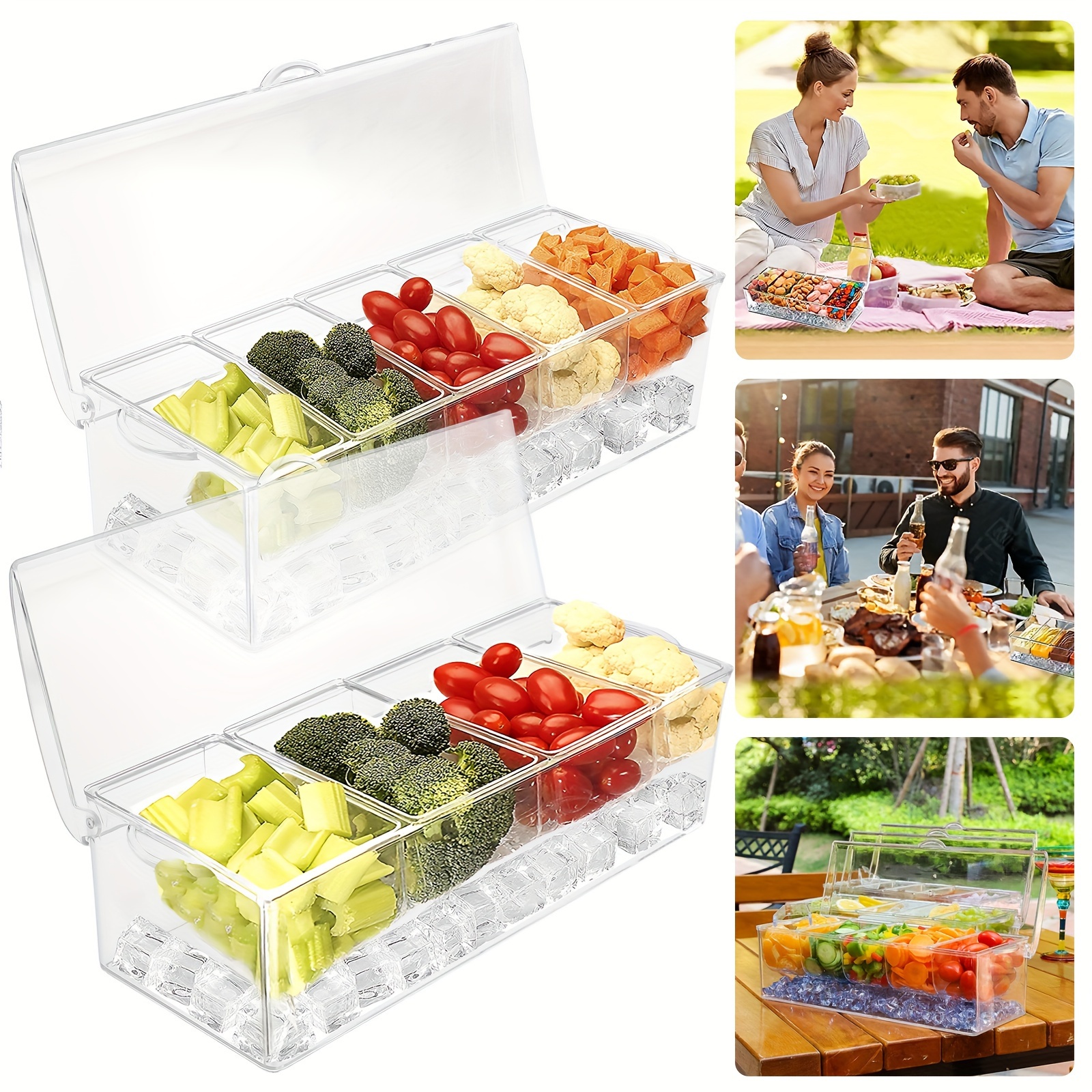 Divided Serving Tray with Lid Snackle Box Container with Drain Holes 4  Compartment Snackle Box Charcuterie Container Portable Veggie Tray  Multifunctional Fruit Tray for Party Snacks Refrigerator 