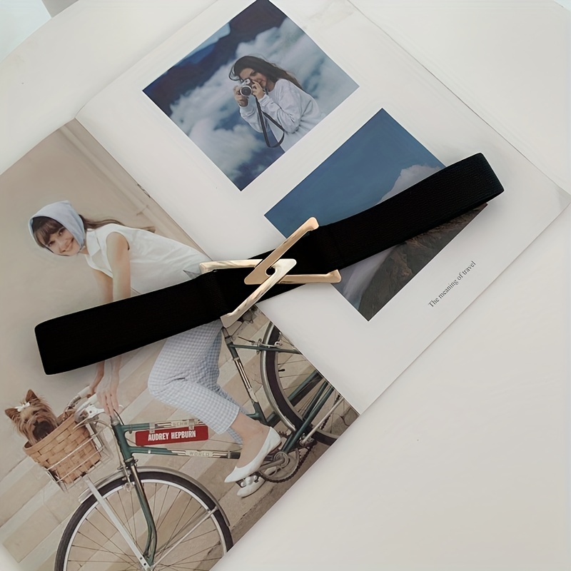 Double Triangle Metal Buckle Belt Women's Elastic Dress Belt
