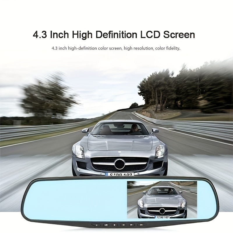 Car Dashcam Rearview Mirror 4.3 Inch Monitor Dash Camera Dual Lens Backup  Camera HD Night Vision Driving Video Recorder