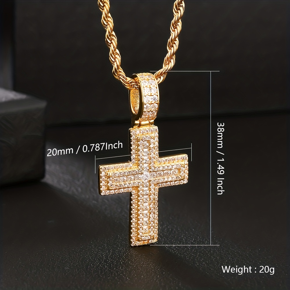 1pc KRKC&CO Luxury Cross Men's Necklace With Zirconium Hip-hop Necklace For  Men And Women