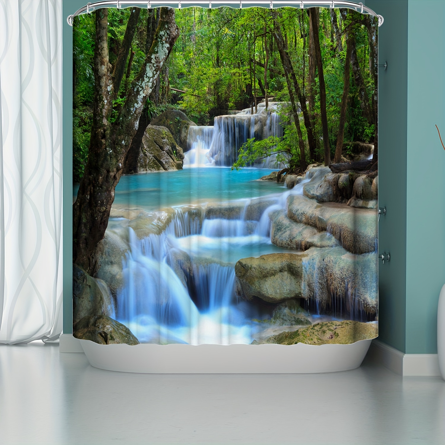 Waterfall Pattern Shower Curtain Waterproof Bathroom Curtain - Temu