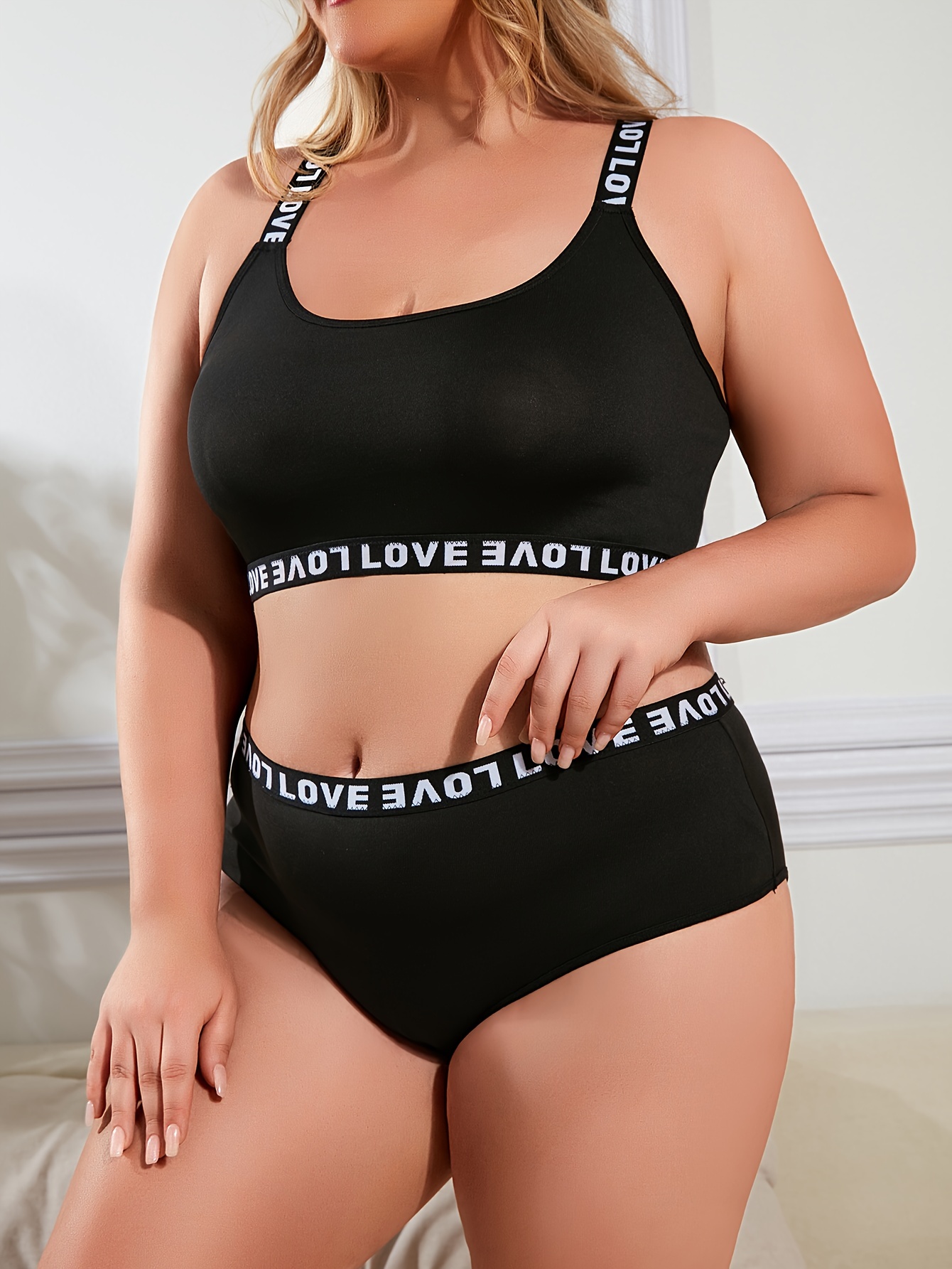 Plus Size Sports Outfits Two Piece Set Women's Plus Letter - Temu