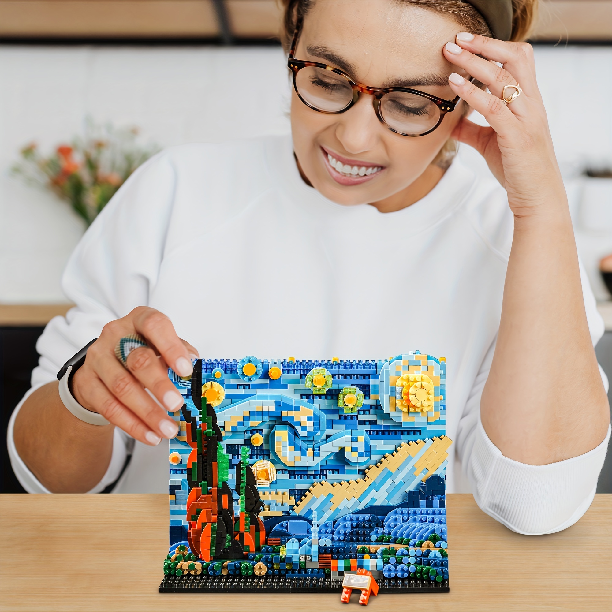  HOGOKIDS The Starry Night Building Kit - Vincent Van Gogh Micro  Building Blocks Sets Mini Construction Model DIY Art Projects Home Decor  Display Ideas Painting Set for Adults - 1851PCS 