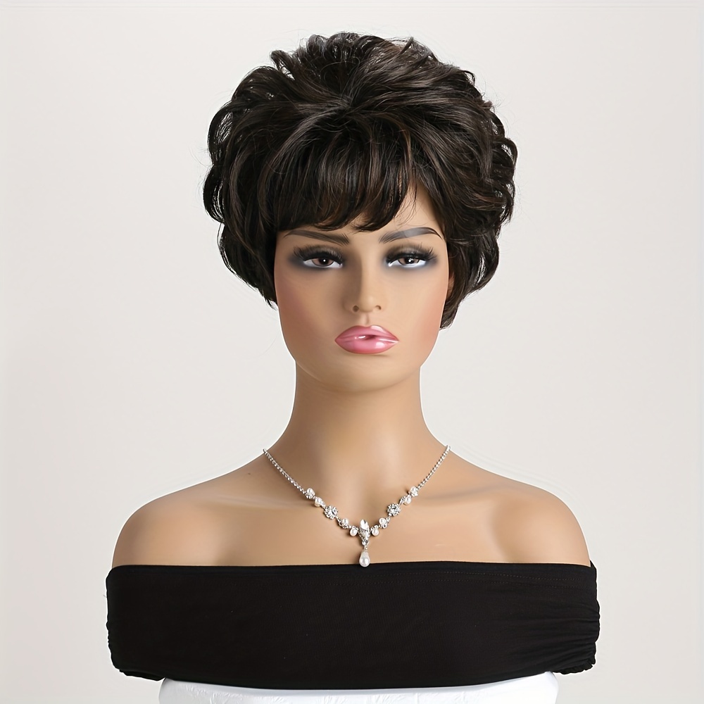 TEMU Elegant Women's 10-inch Short Curly Bob Wig With Bangs In - High-temperature Resistant Synthetic Fiber, For - Ideal For Daily Wear, Cosplay, Halloween, Music Festivals, Weddings & Balls