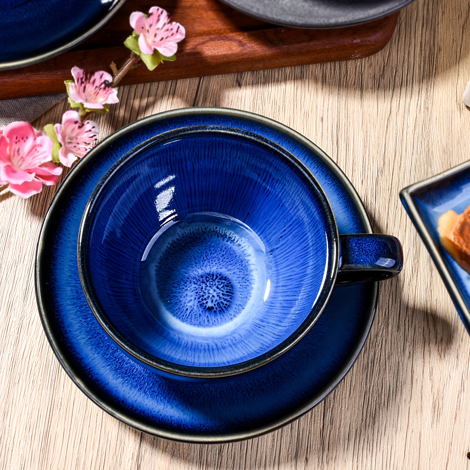Juego de tazas de café y ptillos para bebidas de café taza de té con Azul  Sunnimix platillo de cafe