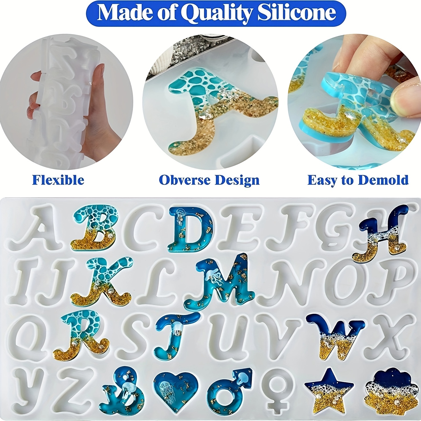 1pc Silicone letter resin mold, reverse number letter jewelry