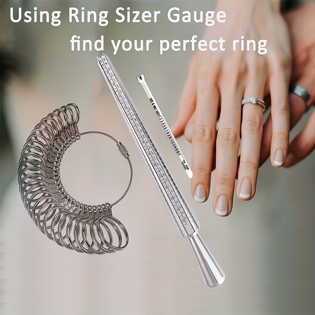 Ring Sizer Measuring Tool Set Steel Mandrel Ring Sizing Kit Finger Size  Gauge Set Rubber Jeweler's Mallet Hammer Metal Sizes Stick Wire Wrap Rings  Tools Jewelry Making Kit 